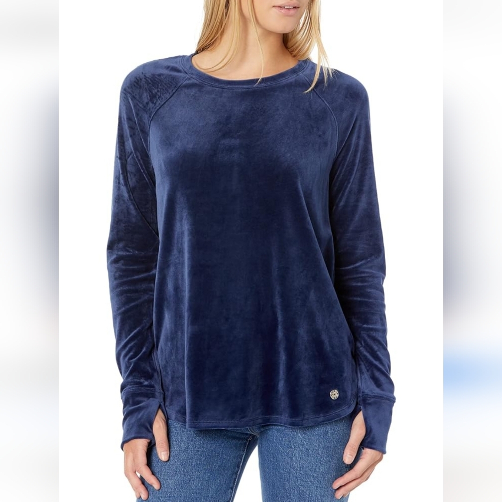 Lilly Pulitzer Luxletic Womens velour Blue long sleeve pullover top size XS.